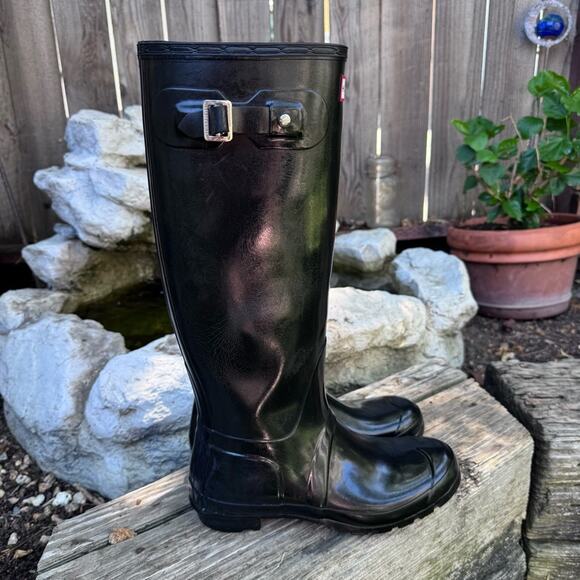 Hunter Original Women's Tall Gloss Black Rain Wellies Boots 8 US / 6 UK *Flaws* - Picture 1 of 16